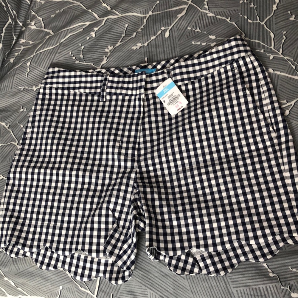 BNWT J. McLaughlin women’s Petal Shorts White/Navy Gingham Size 8